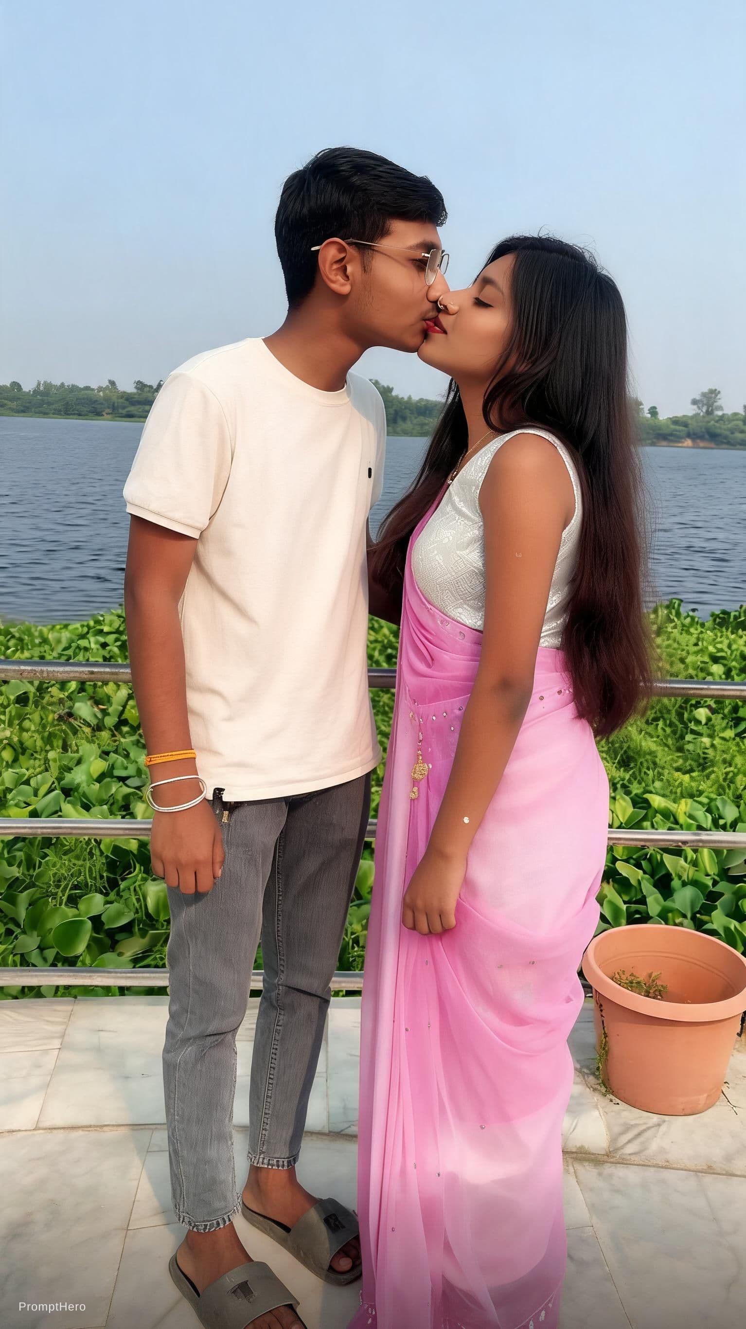 AI generated: This photo marj and lip kiss 