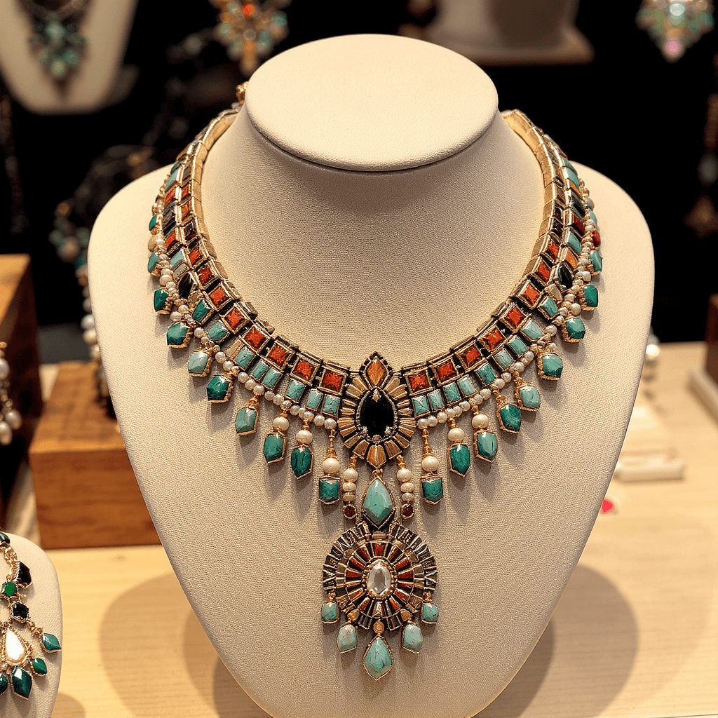 AI generated: aztec jewelry on display