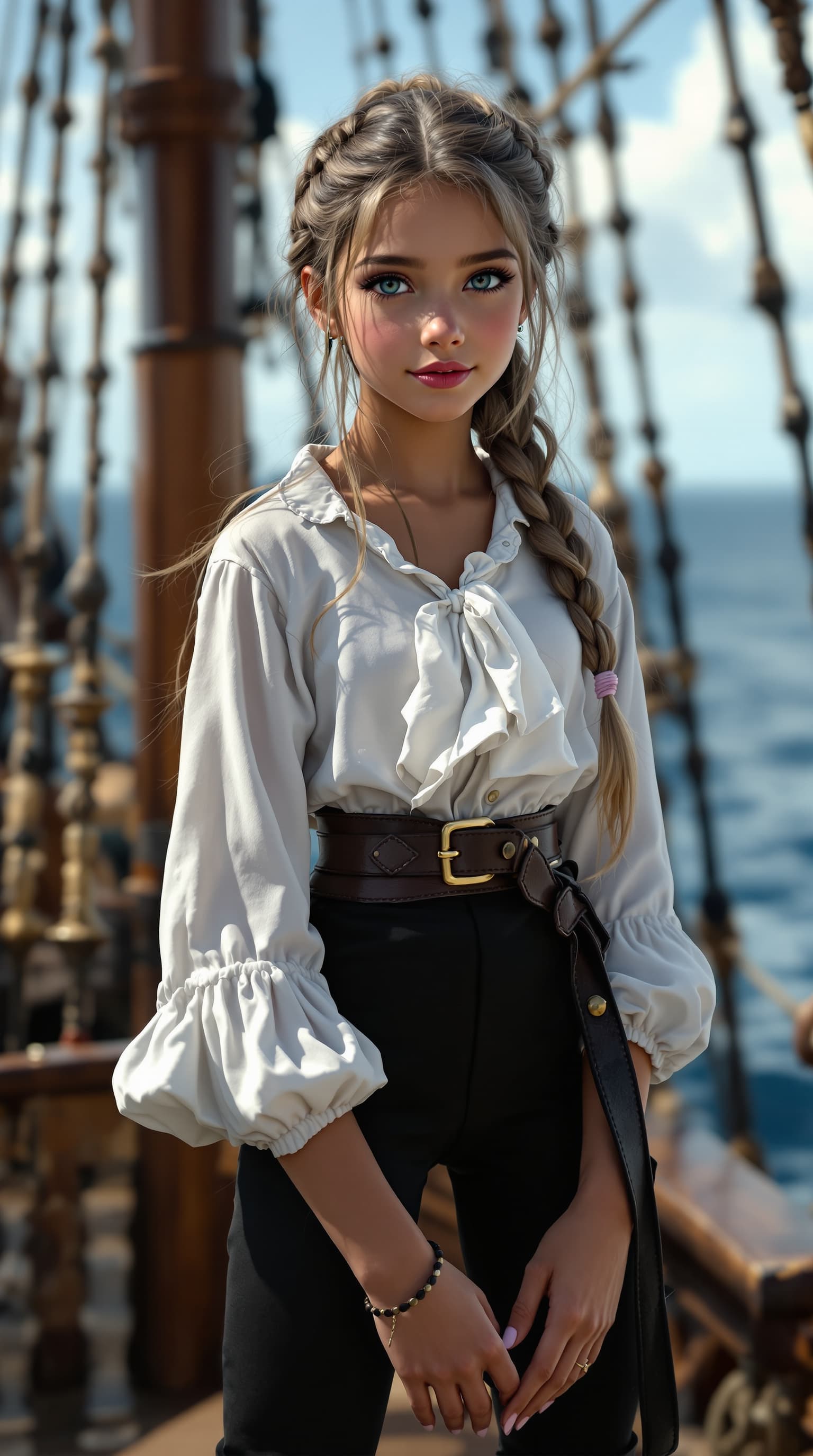 AI generated: An extraordinary professional photograph captures the world’s most beautiful tween girl standing con...