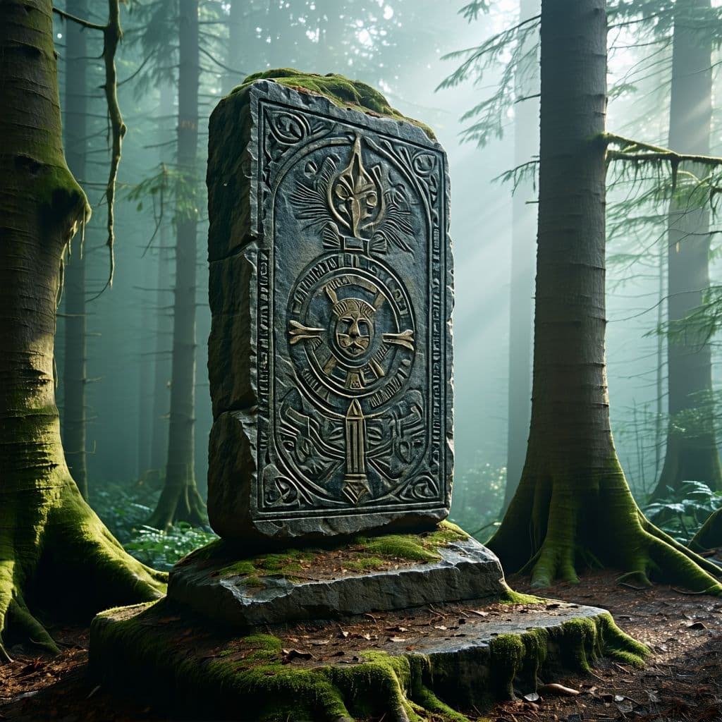 AI generated: HMFM engraved on an ancient stone monument in a misty forest, mysterious atmosphere, 4K photorealist...