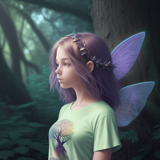 AI generated: "lost in thought, found in nature" tree behind girl looks like fairy wings, t-shirt design, foraging...