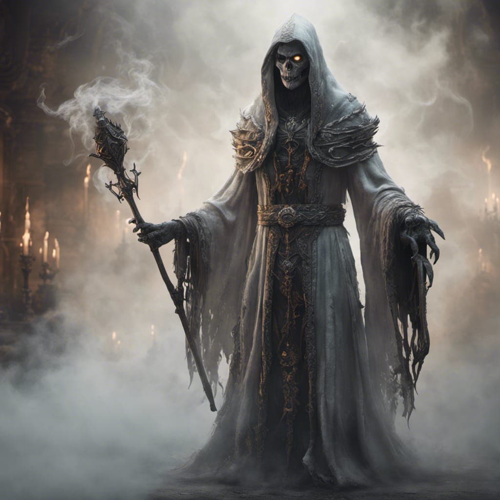 AI generated: medium shot full body! ! highly detailed stunning image of ghost sorcerer, octane render, unreal eng...