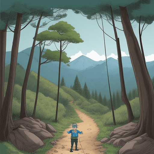 AI generated: comic book art style, a 6 year old boy, his father and his mother are about to start a hiking in for...