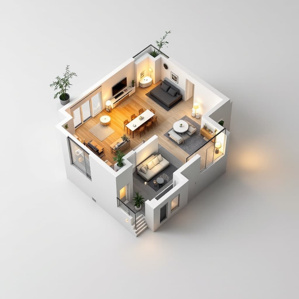 AI generated: create a 3d floor plan layout from the uploaded 1d floor plan