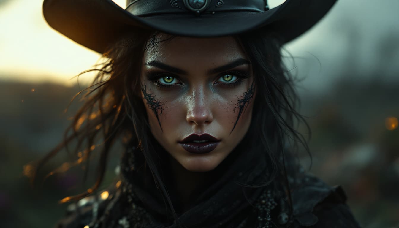 AI generated: Crie um retrato fotorrealista de uma mulher com maquiagem escura e arte de maquiagem, ambientado em ...