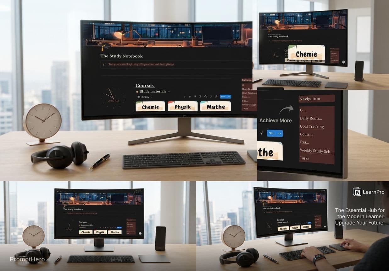 AI generated: Create a premium productivity commercial.
Show the uploaded Notion workspace as the main product.
Mo...