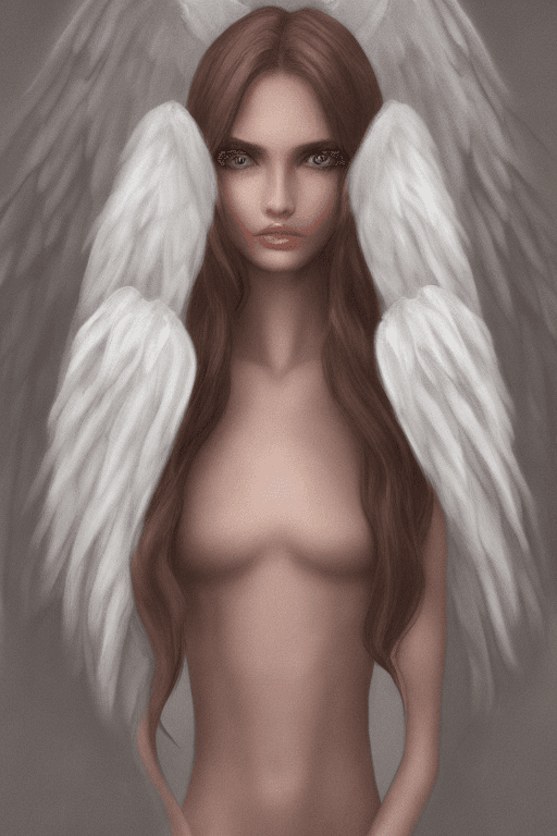 AI generated: Angel girl. Angel wings. Beautiful face. Slender body. White dress. Realistic face. Beautiful eyes. ...