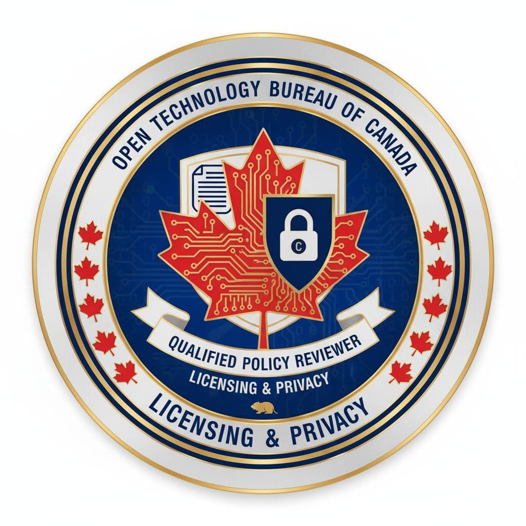 AI generated: Create a professional badge that signifies a qualification from the Open Technology Bureau of Canada...