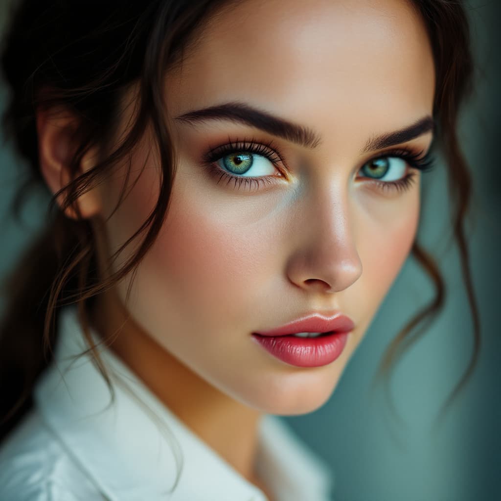 AI generated: A close-up color portrait of a woman resembling Natalie Portman, the woman's face highly detailed, w...