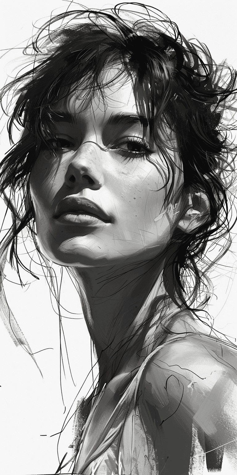AI generated: minimalist, very basic, simplified continuous line drawing of a beautiful woman, in the style of pen...