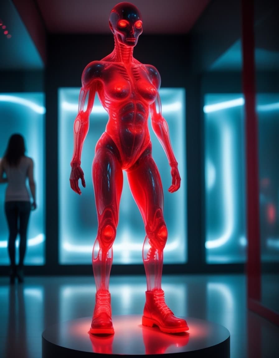 AI generated: ultra realistic photograph of a random extraterrestrial lifeform, body is hollow and 90% transparent...
