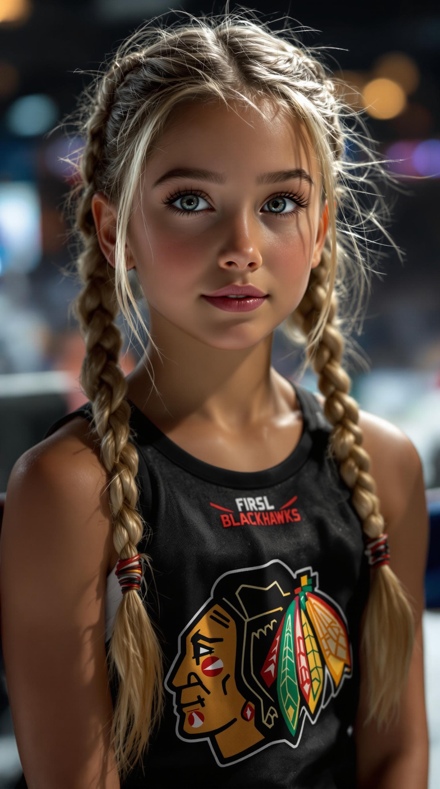 AI generated: a professional photo of a exceptionally beautiful girl in the world (age 7), (seven year old) cheer ...