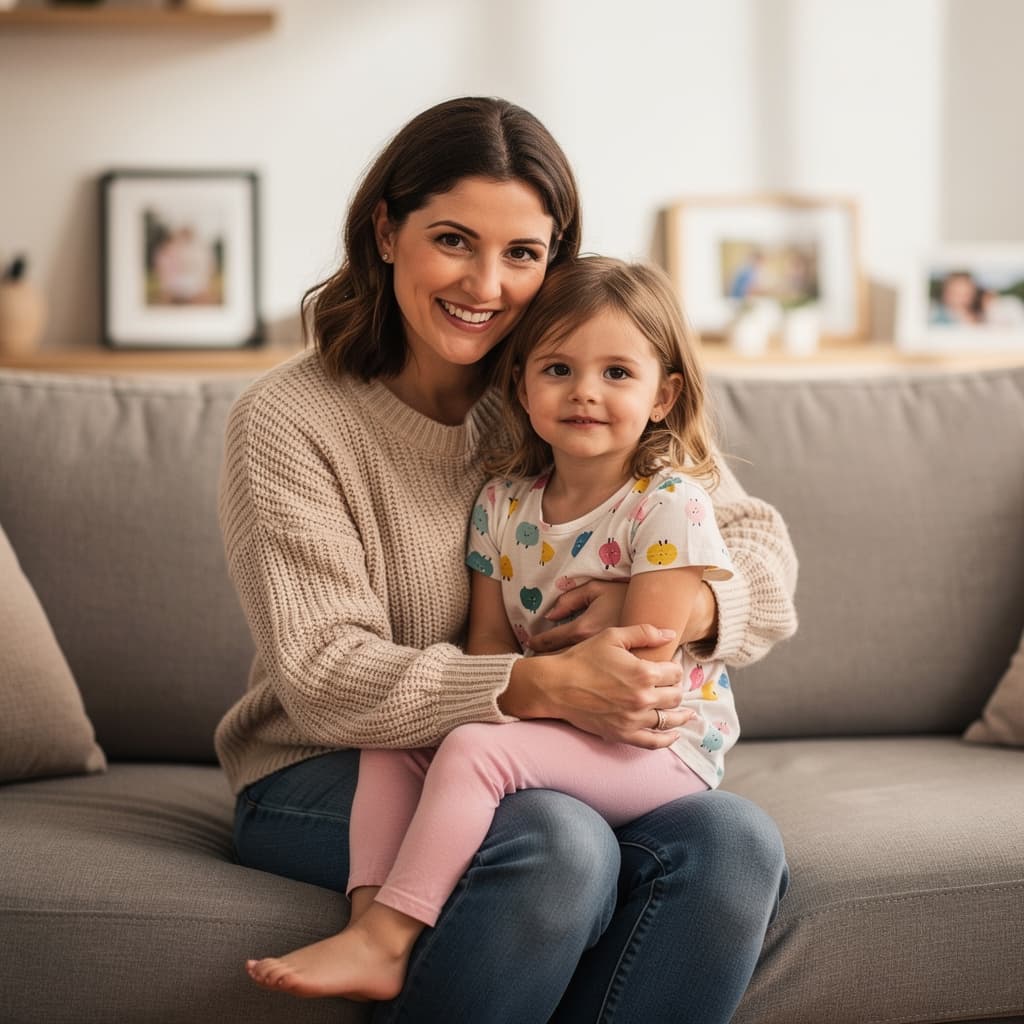 AI generated: a girl sitting on moms lap