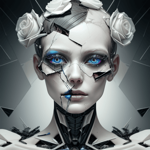 AI generated: Death of a beautiful humanoid female,  close up of a broken android, digital art, cracked porcelain ...