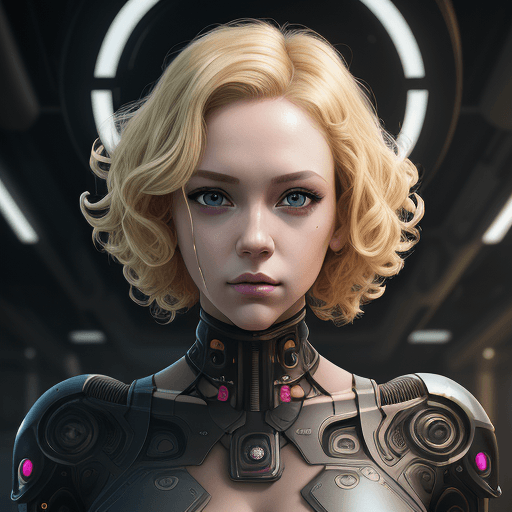 AI generated: beautiful android girl, in the style of tristan eaton, beautiful short blond curly hair, beautiful e...