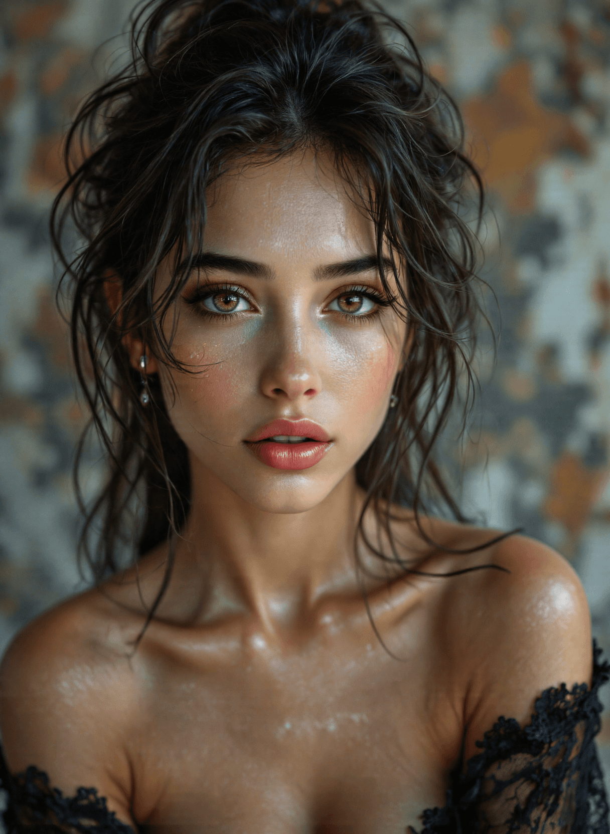 AI generated: The image is a highly detailed close up portrait of a woman. The woman has dark, curly hair that app...