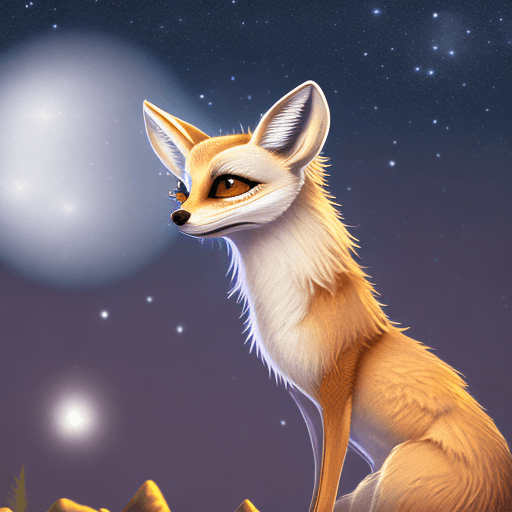 AI generated: "Intricately detailed, Fennec Fox howling in the silver moonlight
" 8k, UHD, HDR, artgerm, tim burto...