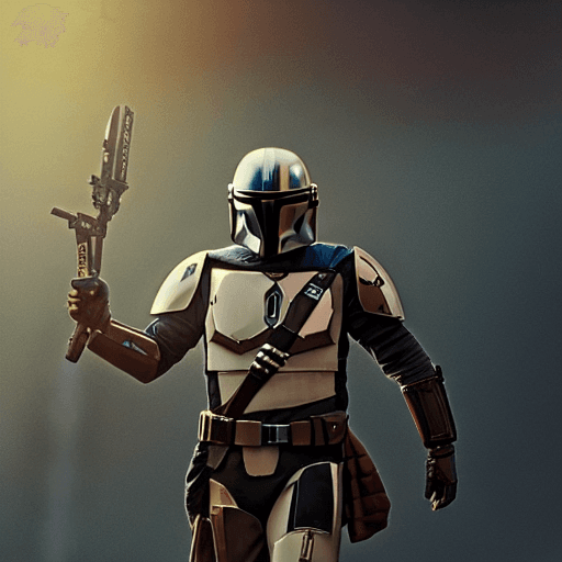 AI generated: mandalorian Din Djarin with Boca Juniors armor desing,  pale sunrise, cinematic lighting, battered, ...