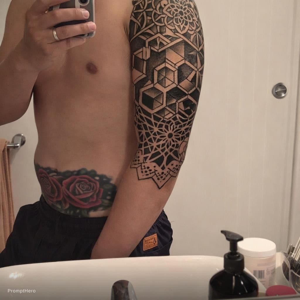 AI generated: Geometric tattoo to cover up my existing arm tattoo