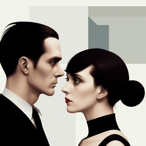 AI generated: A close shot of a man and a woman   looking  front  in a bauhaus style