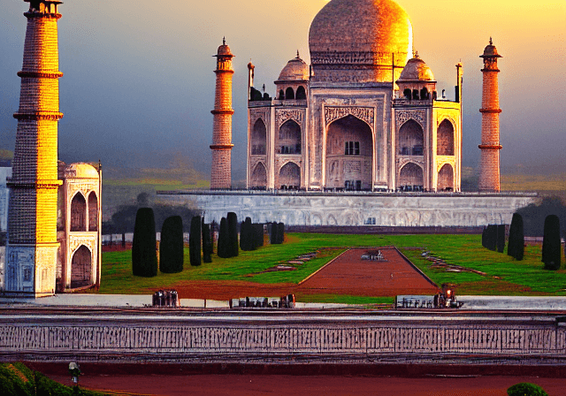 AI generated: taj mahal shining in full sunlight