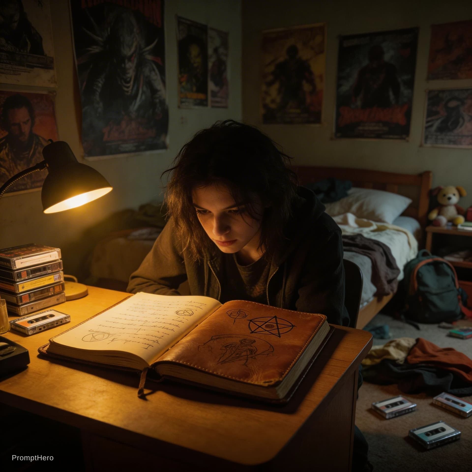 AI generated: Cinematic true crime documentary style. A dimly lit teenager's bedroom in the early 1990s. A young w...