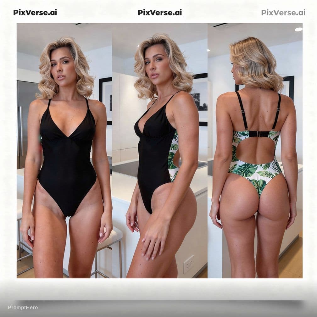 AI generated: professional photo shoot for luxury fashion brand. wears a modern swimsuit brazilian style. model is...