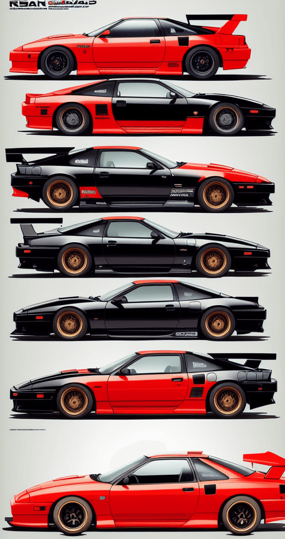 AI generated: A cyberpunk themed sedan designed by black nissan 180sx, Robotic, sleek, minimal, concept art, car d...