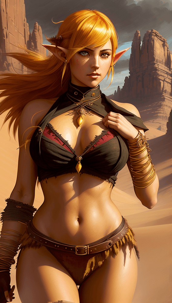 AI generated: ((full body pinup of the most beautiful half-elven Instagram model in the world)), ((action shot)), ...