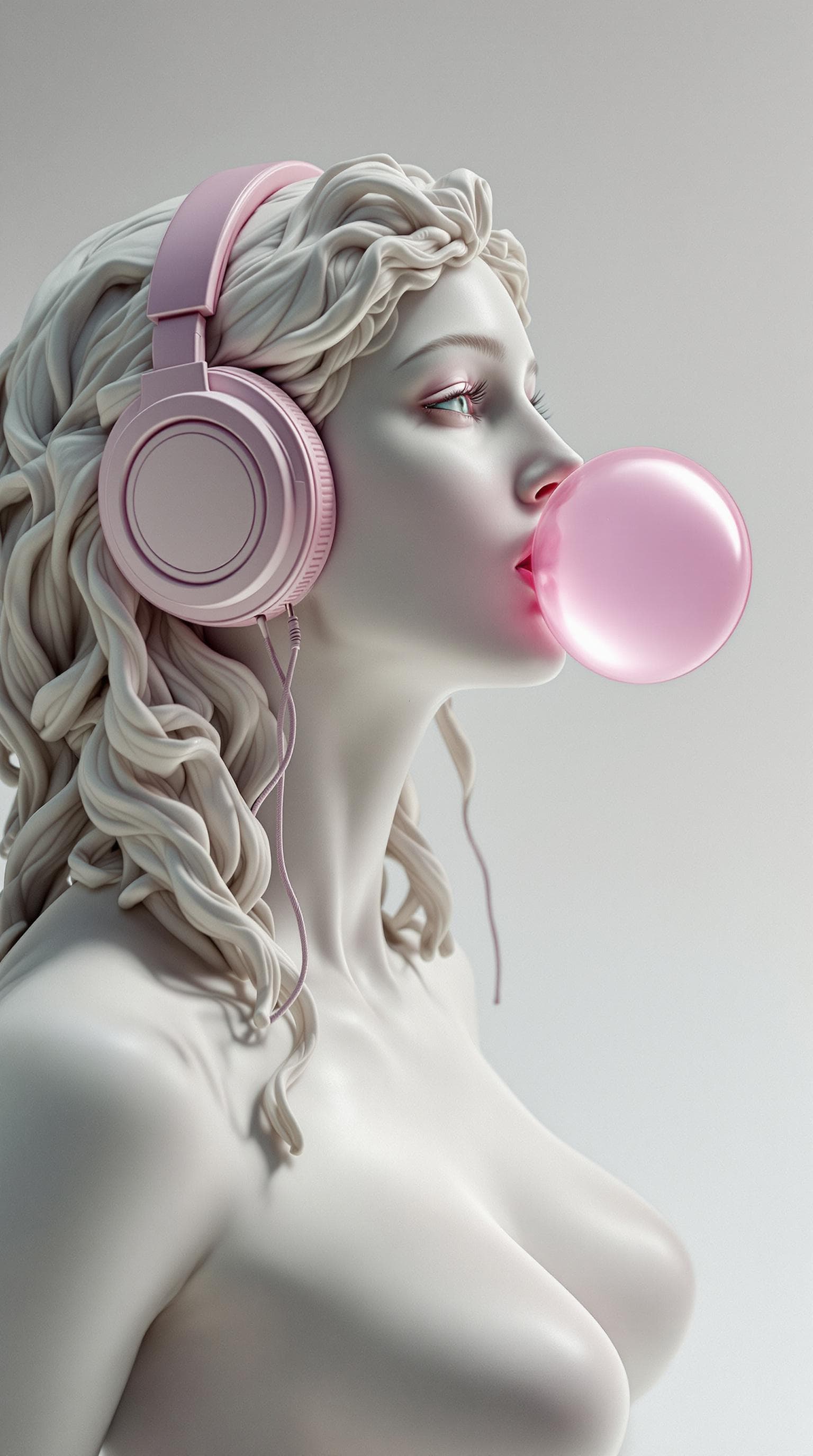 AI generated: Movie scene, this statue runs across the studio , slow motion . low angle of a beautiful white marbl...