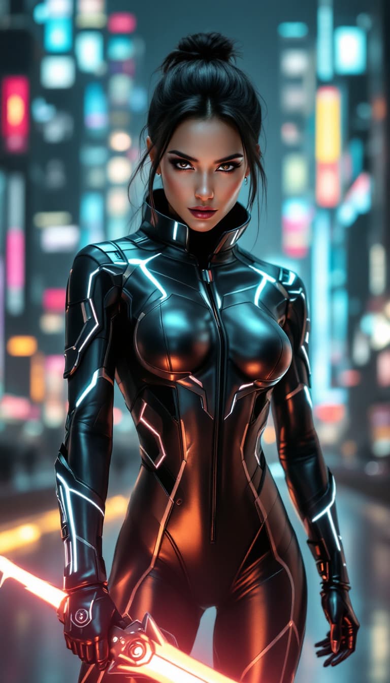 AI generated: A mysterious portrait of an alluring woman, her gaze piercing, her eyes dark and intriguing, posing ...