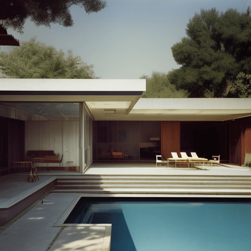 AI generated: Hyper realistic eye level exterior photo of a mid century modern style house in gilan of iran  dayli...