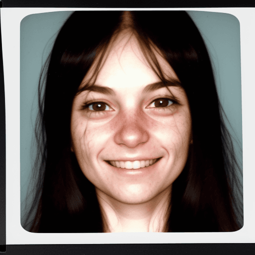 AI generated: passport photo of dirty ugly woman's face with long hair smiling