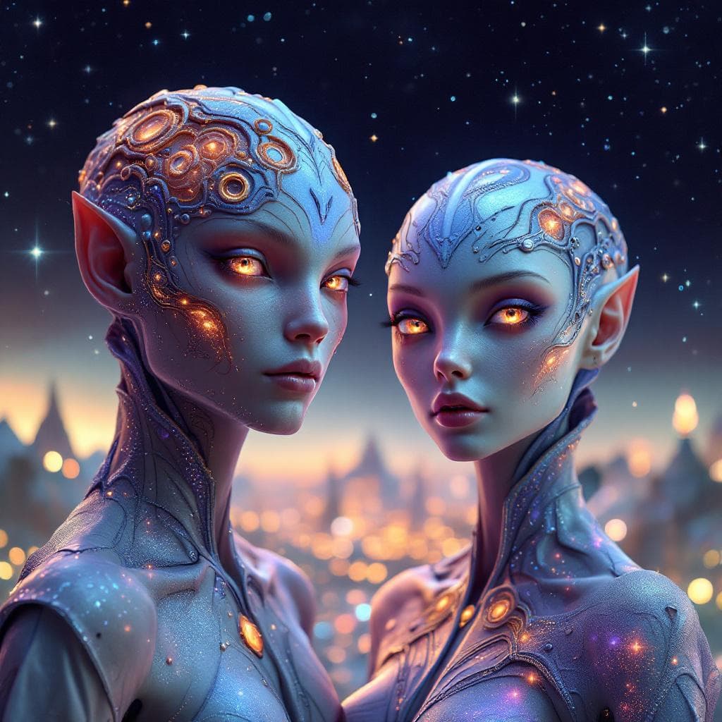 AI generated: Create a unique, flesh, organic, human or human-like species, Male and Female. Otherworldly human fi...