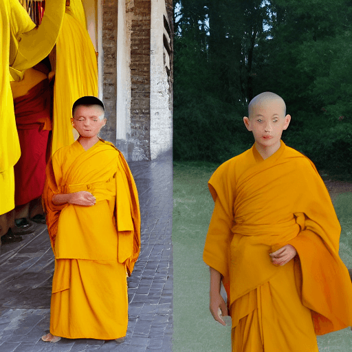 AI generated: Use my profile picture to create a picture of a young Buddhist monk standing and wearing yellow robe...