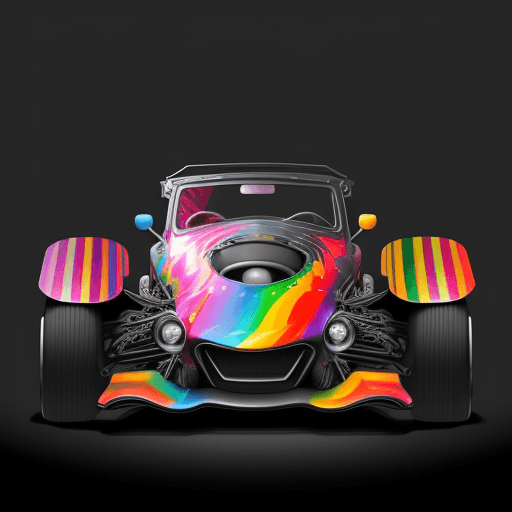 AI generated: a colorful HOTROD with a black background, a digital painting by Okuda Gensō, cgsociety, generative ...