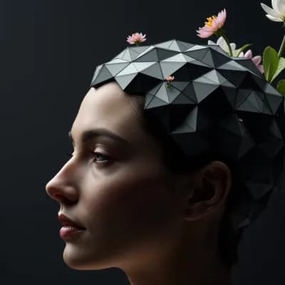 AI generated video: Incredibly detailed technical diagram of the profile of a woman with the top and back of her head sp...