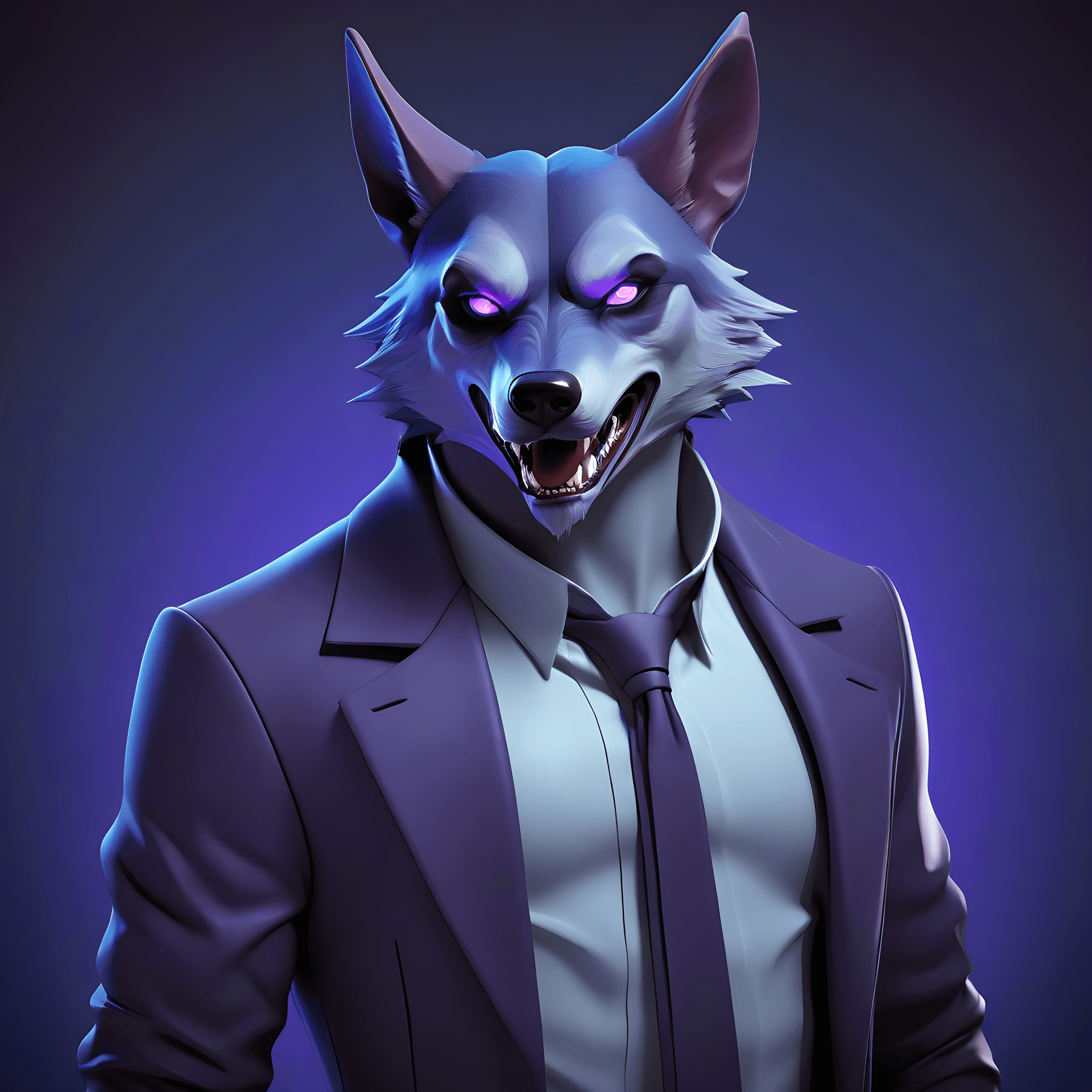 AI generated: Wolf, 3D digital rendering, contemporary digital art, 21st century, predominantly cool hues with an ...
