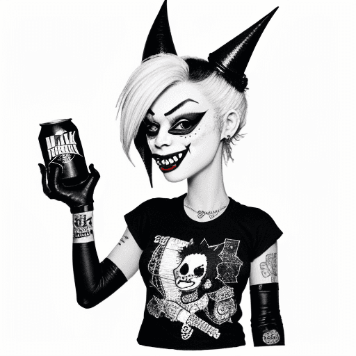 AI generated: A punk-rock anthropomorphic bat that is chugging a can of beer with one hand and holding a baseball ...