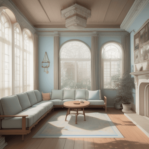 AI generated: High resolution photography interior design, dreamy sunken living room conversation pit, wooden floo...