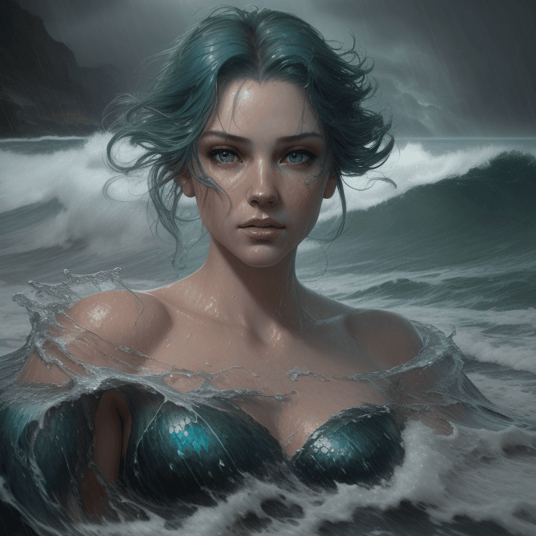 AI generated: oil painting of a beautiful (mermaid: 1.3), beautiful face, very detailed, with heavy impasto, turbu...