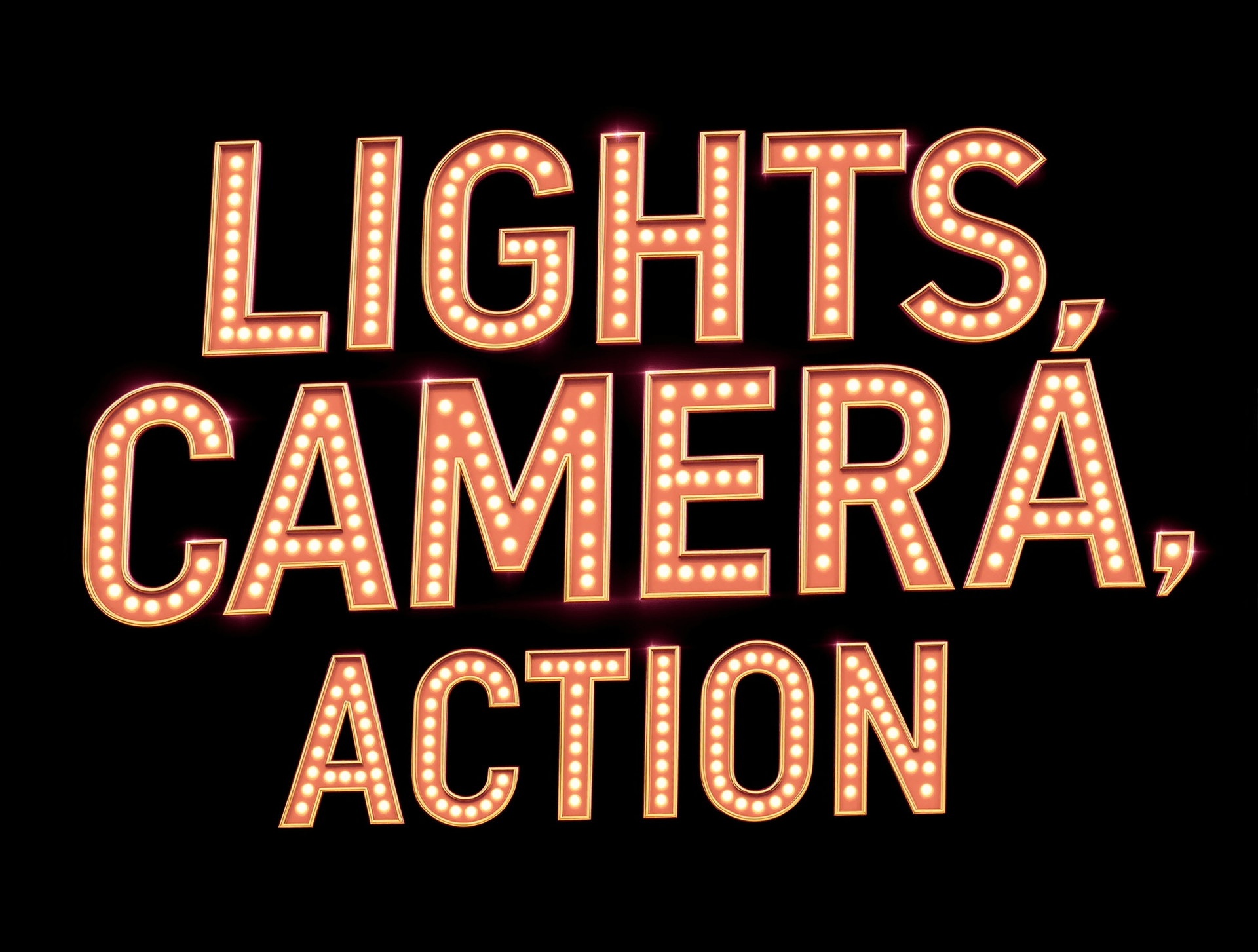 AI generated: Design a bold and cinematic text-based design with the words 'Lights, Camera, Action'. Use a dramati...