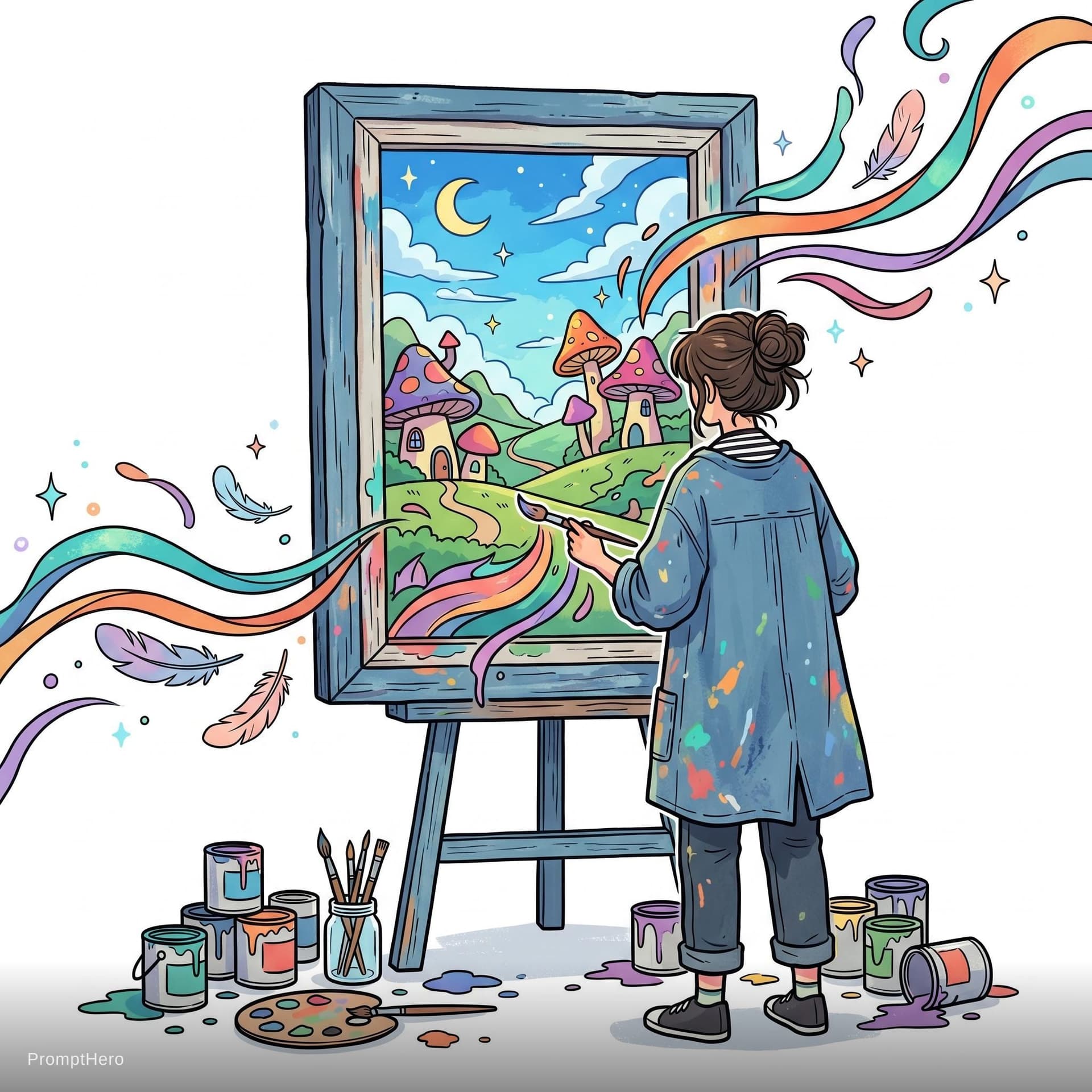 AI generated: illustration,outlines,simplify,artist transforms a mundane space into a magical portal,artist from b...
