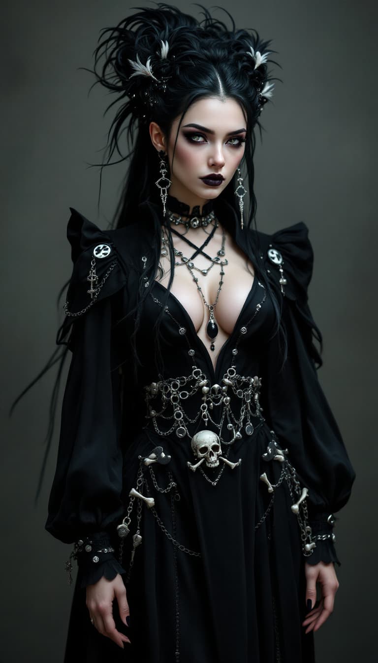 AI generated: An ultra-realistic, full-body portrait of a captivating gothic necromancer woman, radiating dark pow...