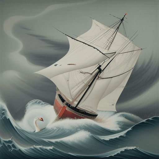 AI generated: Japanese painting of a swan at sea in a tempest