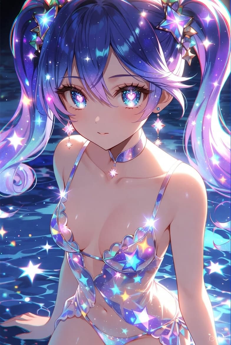 AI generated: anime art of Mitsuri Kanroji, covered nipples, chromatic aberration, glow, perfect face, curvy body,...