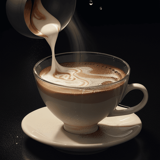 AI generated: The image captures a splash of coffee and cream inside a cup.. The suspended droplets and the smooth...