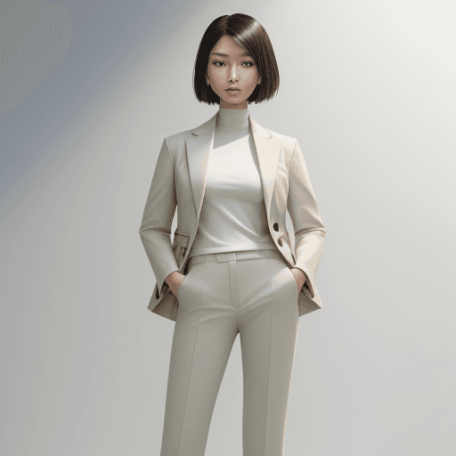 AI generated: A beautiful Asian woman, with an air of confidence and creativity,fullbody shot.She sports a modern,...