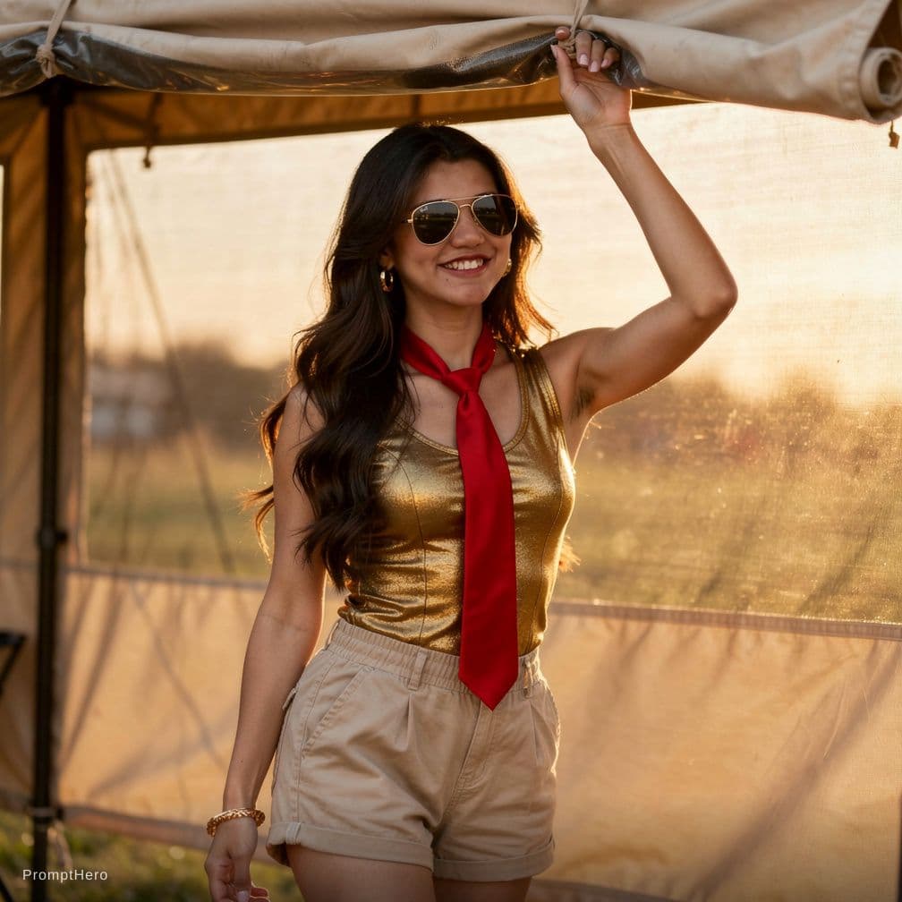 AI generated: A stunningly beautiful girl with dark, long wavy hair, wearing stylish aviator sunglasses, wearing a...