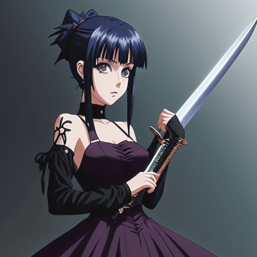 AI generated: girl in a goth dress with a sword in a anime movies style from the 90s and modern animes that have o...